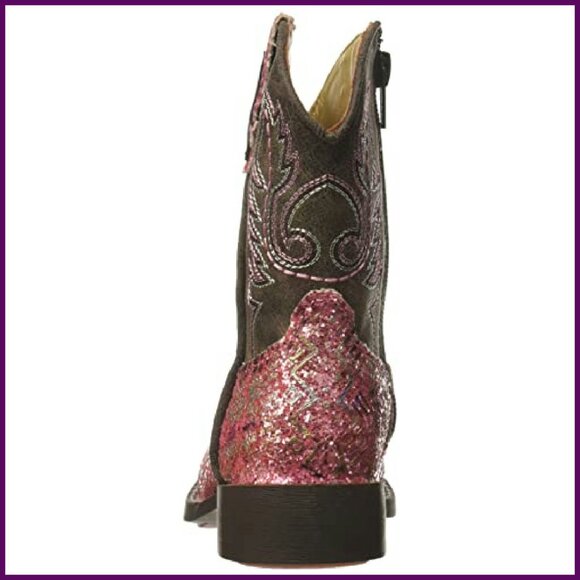 Girls Mid Calf Western Boots with Glitter Design and Side Zipper - Picture 4 of 8